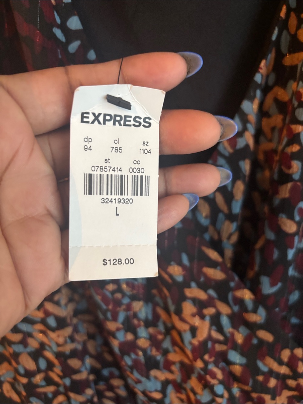 Express Navy Multi-Spot Ruffle Wrap Dress - Picture 5 of 6